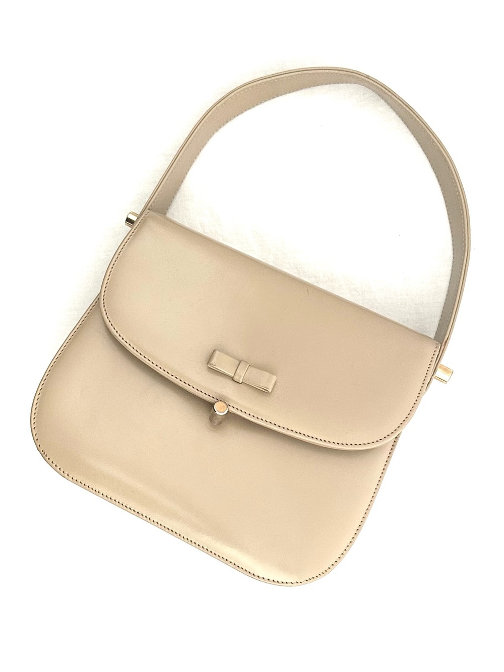 Vintage Structured Leather Top Handle Bag in Cream Beige by Voguemont